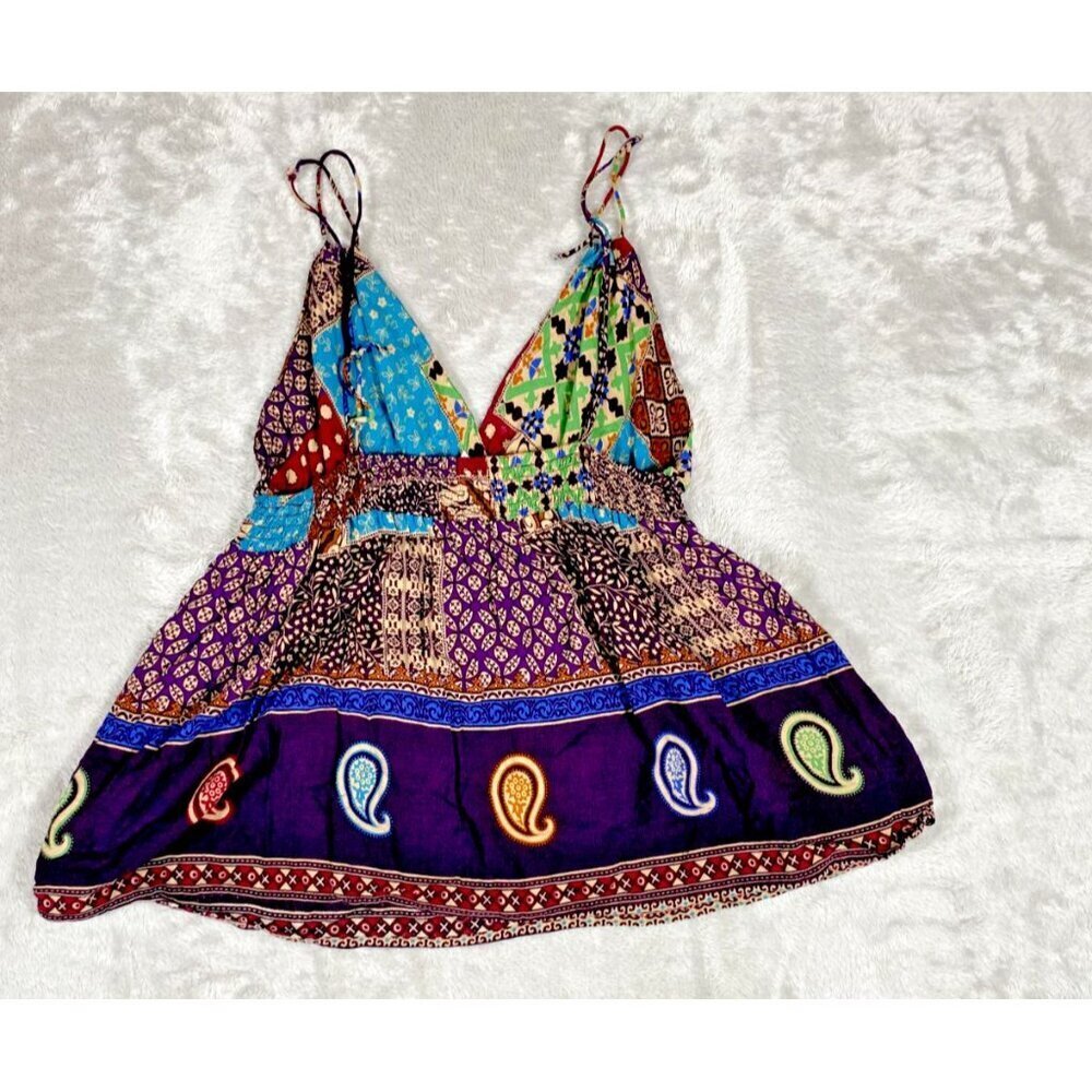 Boho Patchwork Paisley /Top - V-Neck Sleeveless, … - image 5